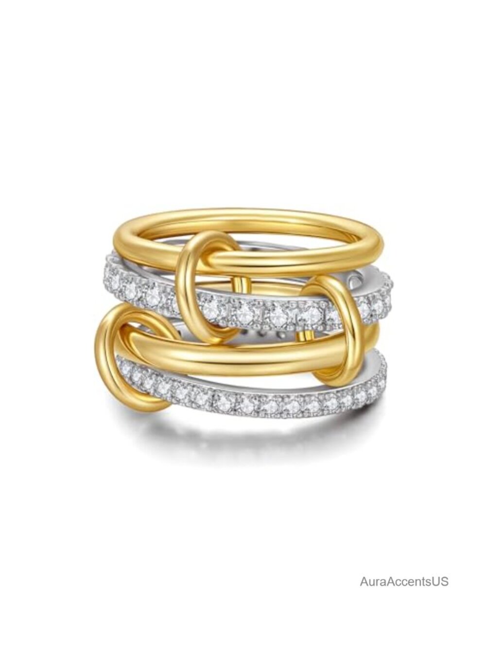 18K Gold Plated Stackable Rings Set Cubic Zirconia Tarnish Resistant